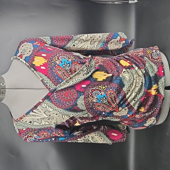 Roz & Ali Colorful Paisley Stretchy Boho Wrap Blouse S - Picture 1 of 7
